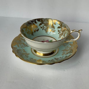 Paragon Rose Teacup | Double Warrant | Gold Gilded Blue | English Bone China | Teacup and Saucer Set | Vintage Decor | Collectible Teacup