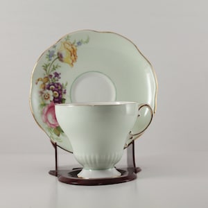 Foley Green Pastel Floral Teacup | Floral Tea Cup | Flowers | English Bone China | Teacup and Saucer Set | Vintage Decor Vintage Teacup