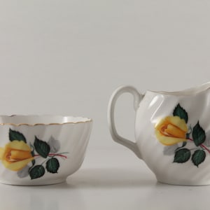 Yellow Rose Cream and Sugar Set | Adderley Bone China | Gold Gilt Trim | Floral Tea Set | Creamer | Sugar Bowl | Vintage Serving Pieces