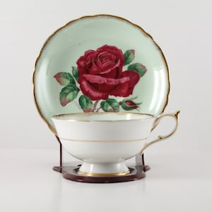 Paragon Floating Cabbage Rose Teacup and Saucer | Signed R. Johnson | Paragon Cabbage Rose | Teacup and Saucer Set | Collectible Teacup