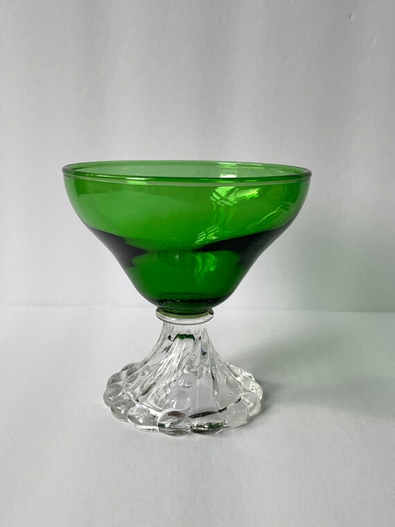 Vintage Emerald Green Parfait Glasses with Boopie Detailed Base Vintage Emerald Green Parfait Glasses with Boopie Detailed Base