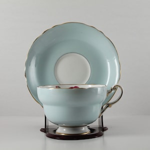Paragon Cabbage Rose Blue Teacup and Saucer | Signed R. Johnson | Paragon Tea Cup | Teacup and Saucer Set | Vintage | Collectible Teacup