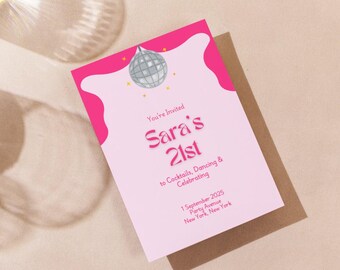 Playful Illustrated Disco Birthday Invitation