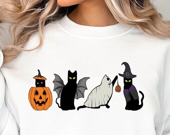 Cat halloween sweatshirt, ghost cat shirt, Halloween Sweater, Halloween Cat Shirt, Cat Lover Shirt, Black Cat Shirt,Cute Spooky Season Shirt