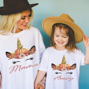 Fall Custom Unicorn Shirt, Cute Personalized Gifts, Fall Toddler Girl Unicorn Tee, Fall Customizable Unicorn Tee, Cute Fall Mommy and Me Tee