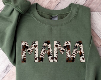 Mama Sweatshirt, Buffalo Plaid Mama Sweatshirt, Cow Pattern Mama Hoodie, Western Mama Sweatshirt, Mom to be Sweatshirt, Mom Gift