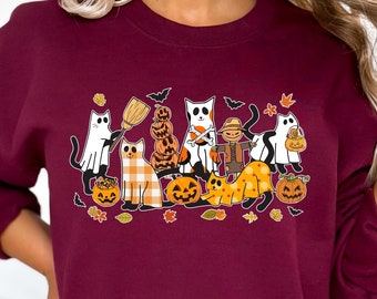 Ghost Cat Shirt, Cat Ghost T-Shirt, Cute Cat Lovers Shirt, Retro Ghost Halloween, Halloween Cat T-shirt, Spooky Season Gift