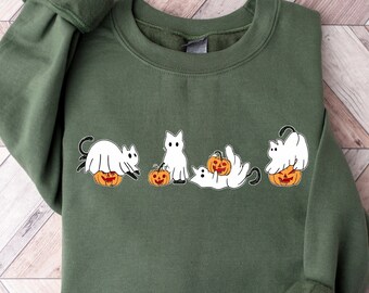 Ghost Cats Halloween Sweatshirt, Funny Halloween Cat Shirt, Halloween Gifts for Cat Mom, Spooky Season Cat Shirt, Cat Sweater, Cat Lover Tee