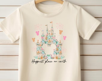 Happiest Place on Earth Shirt, Disney Castle Floral Shirt, Vintage Disney Shirt, Magic Kingdom Shirt, Disneyland Shirt