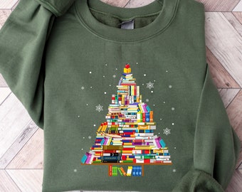 Christmas Tree made of books Shirt, gift for book lover, Gift For Teachers, Book Tree, Book Lovers Christmas Shirt, Bookworm Christmas Shirt