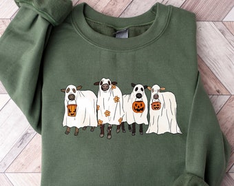 Halloween Sweatshirt, Ghost Cows Sweatshirt, Halloween Crewneck, Ghost Shirt, Cow Lover Gift, Funny Halloween Cow Sweatshirt, Halloween Tee