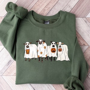 Halloween Sweatshirt, Ghost Cows Sweatshirt, Halloween Crewneck, Ghost Shirt, Cow Lover Gift, Funny Halloween Cow Sweatshirt, Halloween Tee