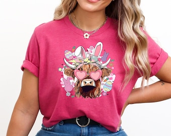Highland Cow Easter Day Shirt, Happy Easter Sweatshirt, Heifer Cow Easter T-Shirt, Easter Egg Shirt, Cow Lover Shirts, Farm Animals Tee