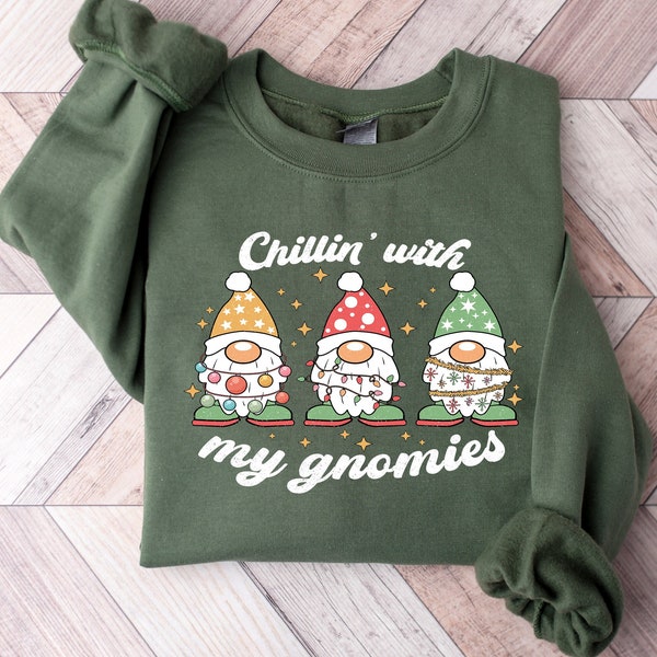 Chillin With My Gnomies Shirt, Cute Gnomes Xmas TShirt, Funny Womens Gnomey T-Shirt, Matching Group Tee, Festive Family Holiday Graphic Tees