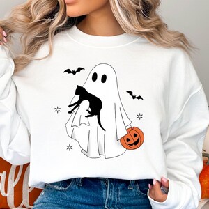 Halloween Sweatshirt, Ghost Shirt, Black Cat Sweatshirt, Halloween Cat Shirt, Halloween Crewneck, Fall Shirt, Spooky Season, Cat Lover Gift