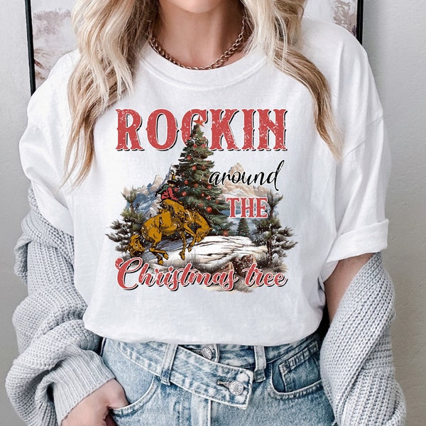 Rockin' Around The Christmas Tree Sweatshirt, Retro Christmas Western Sweatshirt, Cowboy Christmas Sweatshirt, Christmas Gift, Family Shirt