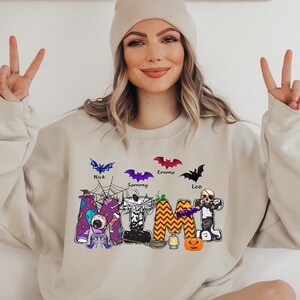 Personalized Mimi Halloween Shirt, Custom Nickname Nana Mimi Tee With Kid names, Leopard Mimi Nana Halloween Shirt, Grandma Halloween Shirt