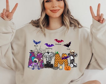 Personalized Mimi Halloween Shirt, Custom Nickname Nana Mimi Tee With Kid names, Leopard Mimi Nana Halloween Shirt, Grandma Halloween Shirt