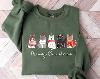 Meowy Christmas Sweatshirt,Happy Cat Year Shirt,Funny Christmas Cat Shirt,Cat Christmas Sweatshirt,Cats Sweatshirt,Cat Lover Christmas Shirt