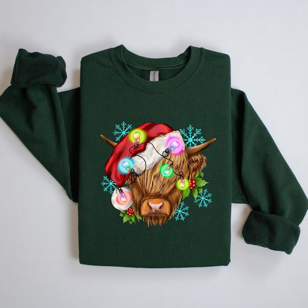 Cow Christmas Lights Ugly Christmas Sweater,Christmas Sweatshirt,Funny Heifers Christmas Shirt,Cow Holiday Sweater Cow Lover Xmas Gift Farm
