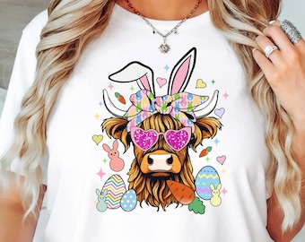 Highland Cow Easter Day Shirt, Happy Easter Sweatshirt, Heifer Cow Easter T-Shirt, Easter Egg Shirt, Cow Lover Shirts, Farm Animals Tee