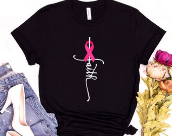 Faith Ribbon Breast Cancer Shirt, Breast Cancer Awareness T Shirt, Breast Cancer Shirt, Breast Cancer Awareness Month Tshirt, Ribbon Shirt