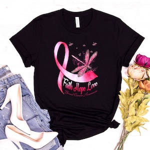 Faith Hope Love Cancer Awareness Shirt, Warrior Shirt, Cancer Support Shirt, Breast Cancer Shirts for Women, Pink Ribbon Shirt