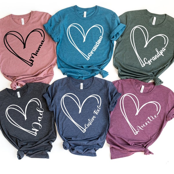 Custom Text Heart Line Shirt Double Heart Shirt Your Name Heart Line Shirt Custom Grandma Shirt Personalized Mom Shirt Customized Heart Tee