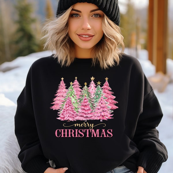 Pink Tree Christmas Sweater, Christmas Sweater, Christmas Crewneck, Christmas Tree Sweatshirt, Holiday Sweaters for Women, Winter Sweatshirt