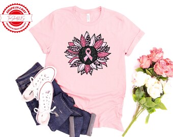Breast Cancer Ribbon Faux Glitter Shirt, Cancer Awareness T-Shirt, Pink ribbon Glitter Shirt, Ribbon T-Shirt, Cancer Awareness Support Shirt