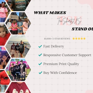 The image is a collage of various images featuring people wearing T-shirts, with text overlaying the collage.