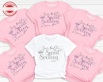 Sweet 16th Faux Glitter Birthday Shirt, Sweet Sixteen Squad, Custom Birthday Shirt, 16 Birthday Party Shirt, Custom Name Birthday T-Shirt