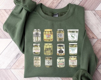 sweat vintage de cornichons en conserve, sweat-shirt de la saison des conserves, pull Pickle Lovers, pull cornichons faits maison, sweat-shirt ras du cou Pickle Jar