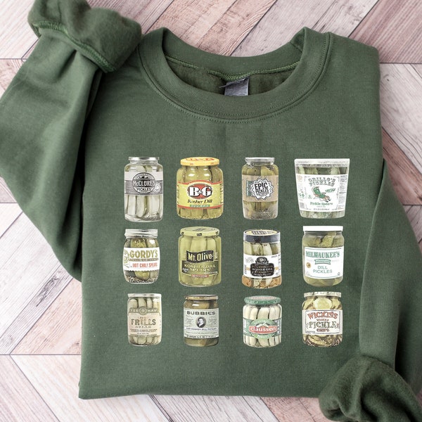 Vintage Canned Pickles Sweatshirt, Canning Season Sweatshirt, Pickle Lovers Sweater, Homemade Pickles Sweater,Pickle Jar Crewneck Sweatshirt