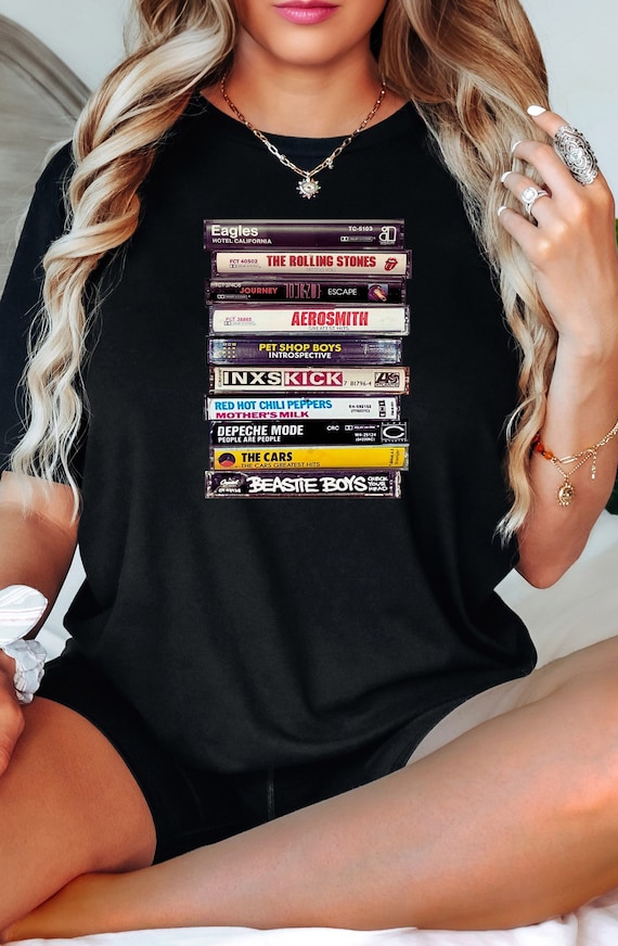 The 80'S Rock ! Cassette Tape Black Print T-Shirt The 80'S Rock ! Cassette Tape Black Print T-Shirt