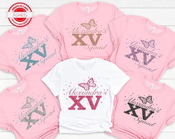 Mis Quince Squad Faux Glitter Shirt, Quinceanera Gift, 15th Birthday Shirt, Quinceanera Matching Tee, Feliz Cumpleanos Shirt, Sweet 15 Gift