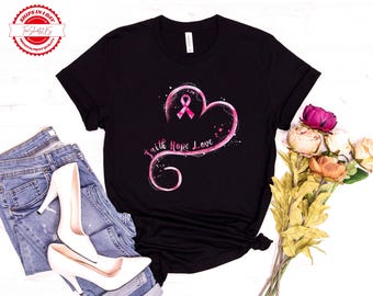 Faith Hope Love Heart Faux Glitter Shirt, Warrior Shirt, Cancer Support Shirt, Breast Cancer Shirts for Women, Pink Ribbon Glitter Shirt