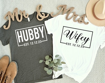 Wifey and Hubby Shirt, Wedding Party Shirt, Honeymoon Shirt,Wedding Shirt,Wife and Hubs Shirts, Just Married Shirts, Matching Couple Shirt