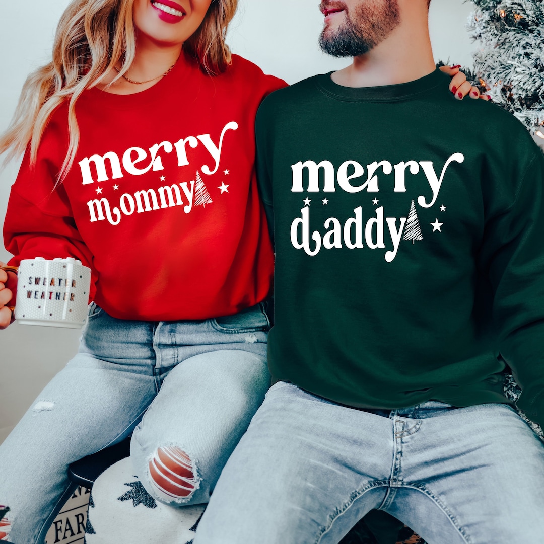 Matching Mom and Dad Christmas Sweatshirt, New Mom and Dad Christmas
