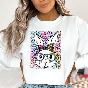 Chenille Easter Bunny Sweatshirt Colorful Easter bunny sweatshirt, easter shirt trendy easter teacher shirt youth adult sweatshirt Rainbow