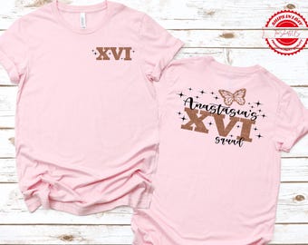Sweet 16th Birthday Glitter Shirt, Custom Name Faux Glitter T-Shirt, Sweet Sixteen Squad, Custom Birthday Shirt, 16 Birthday Party Shirt