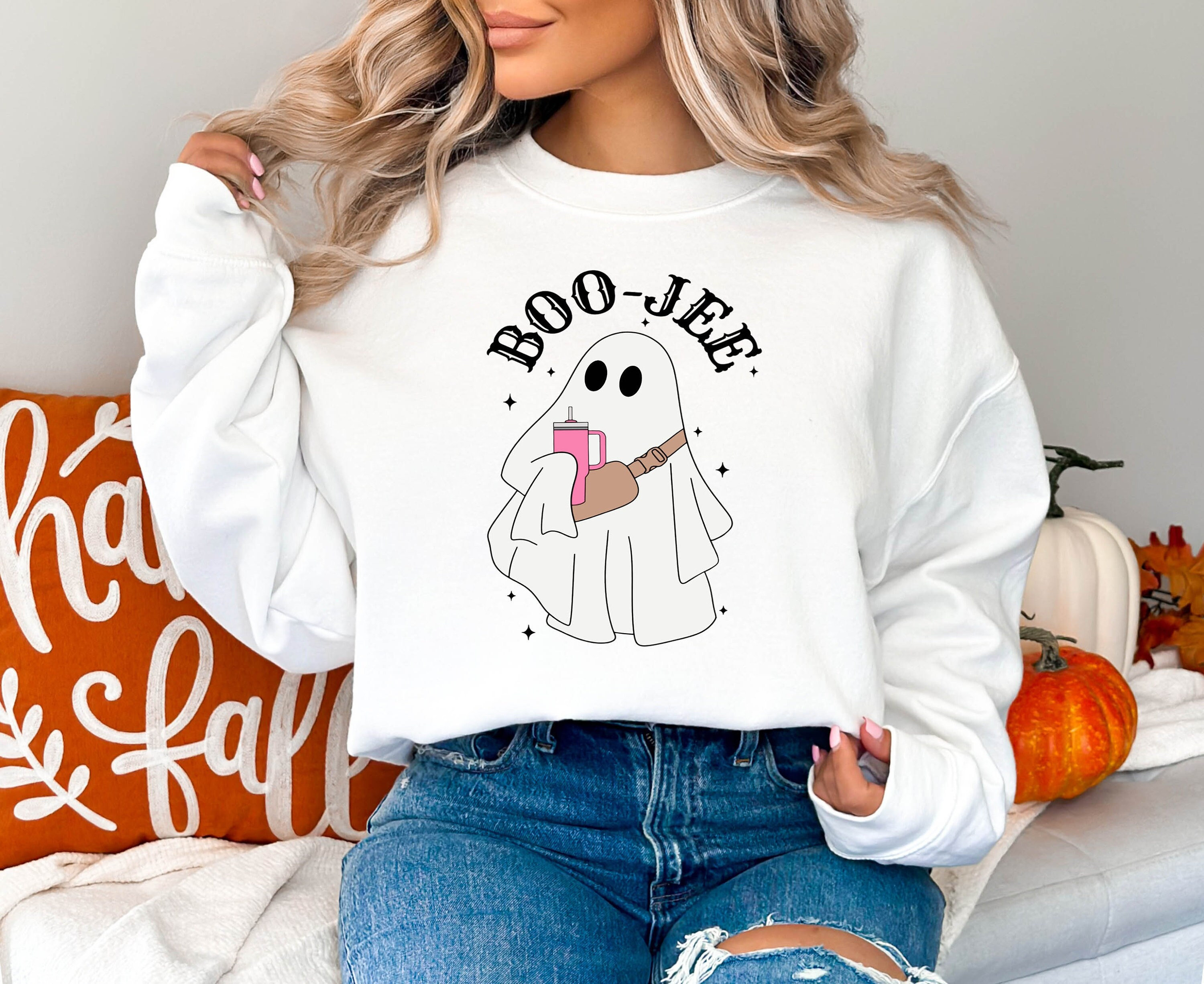 Noffish Women's 'This Is Boo Sheet' Funny Halloween Sweatshirt - Cute Ghost Graphic Long Sleeve