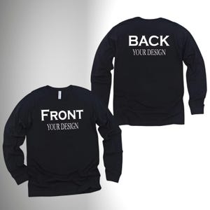 Custom front and back personalized shirt with high-quality print, available in multiple colors and sizes.