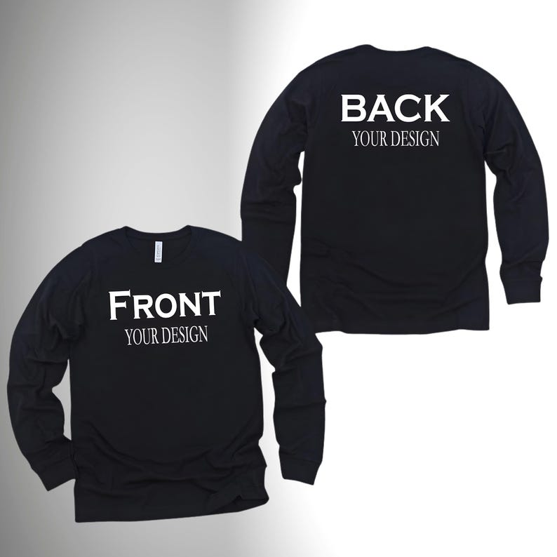 Custom front and back personalized shirt with high-quality print, available in multiple colors and sizes.