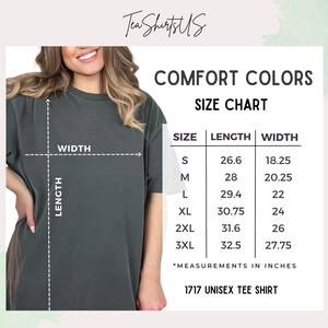 The image is a size chart for a 1717 unisex tee shirt, showing the measurements for different sizes.
