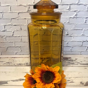 MCM Vintage 1960 LE Smith Ten Panel Amber Glass Jar and Lid, Flour Canister, Retro Kitchen Storage Apothecary