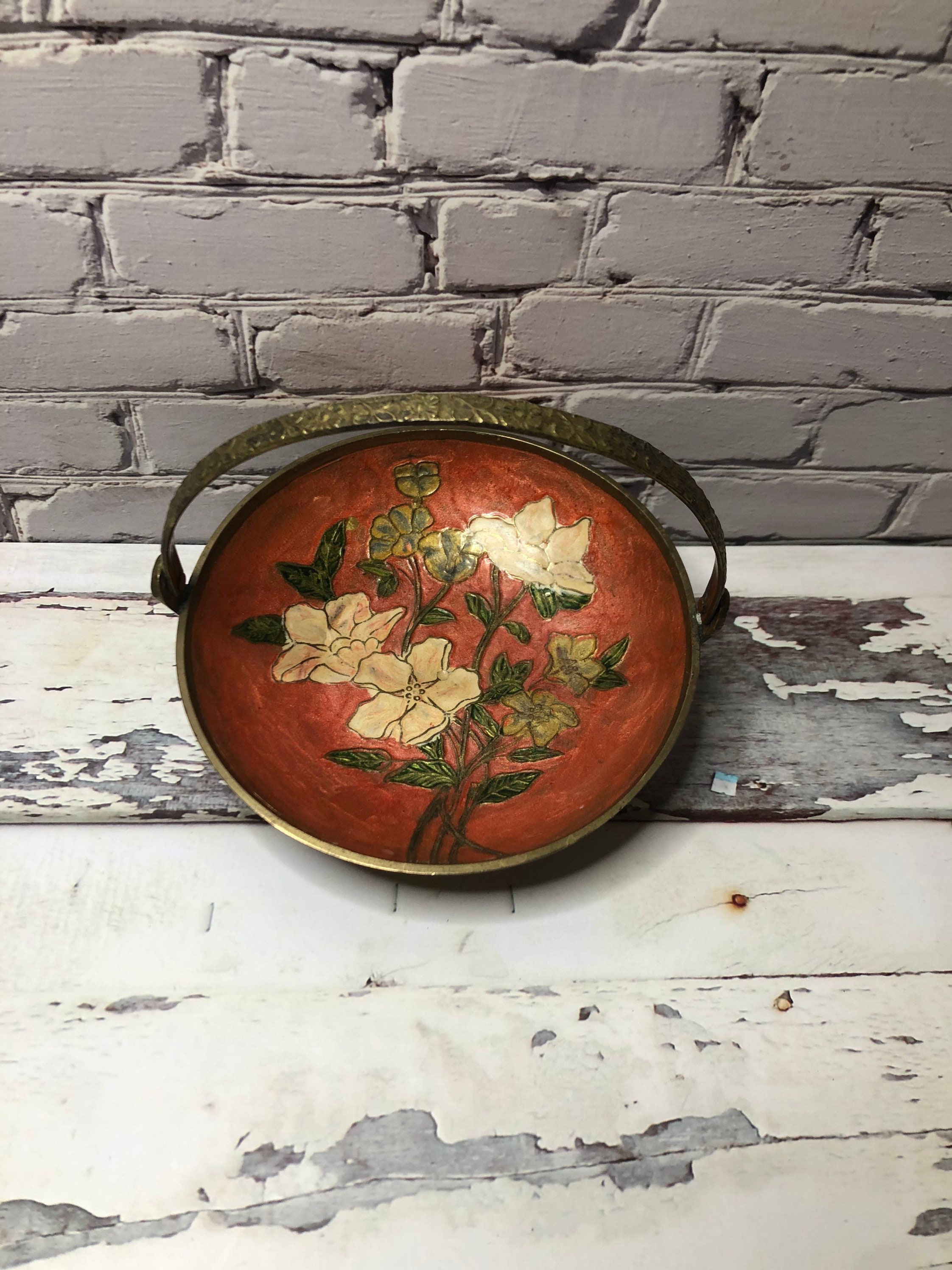 Multicoloured Paper Mache Floral Laquered Bowl With Detailed