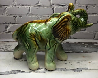 Vintage MCM 1960er Jahre Lucky Elephant Keramik Figur Smaragd Sammler Statue