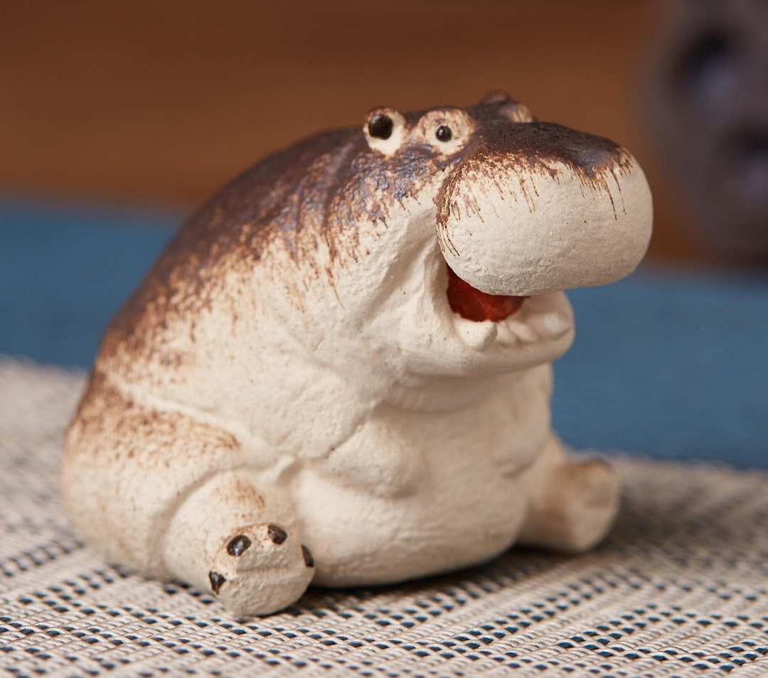 Chubby Hippo Figurine Statue Clay Pottery Hippopotamus - Etsy