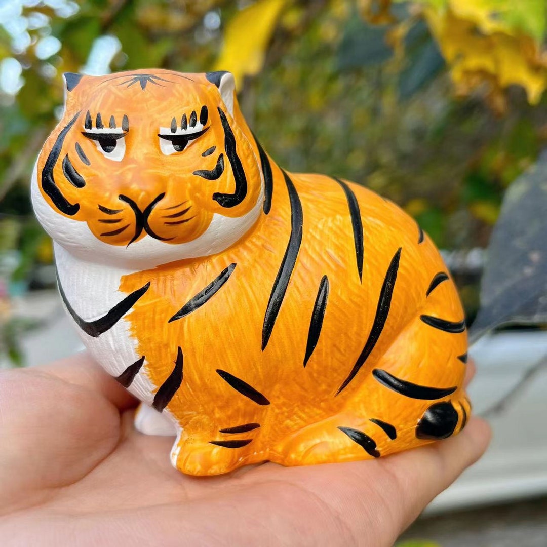 Fine Chubby Ceramic Tiger Figurine Statue Clay Pottery Tiger Etsy